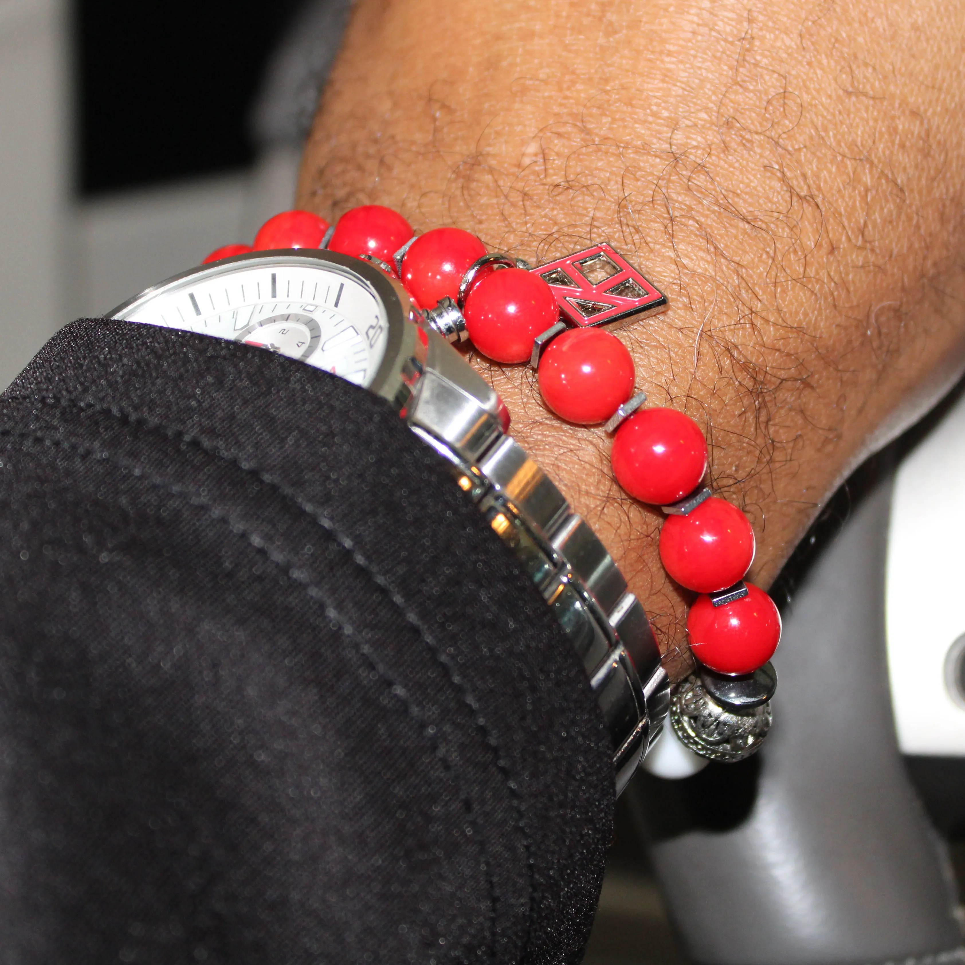 Red Kappa Floating Diamond Bead Bracelet