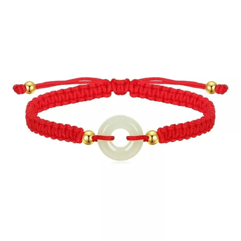 Red Rope Bracelet with Hetian Jade Buckle for Couples - Stretch Bracelet for Men and Women - Birthday Gift