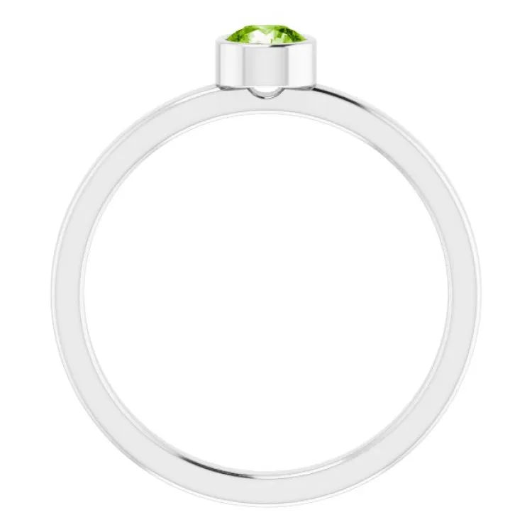 Rhodium-Plated Sterling Silver 4 mm Imitation Peridot Ring