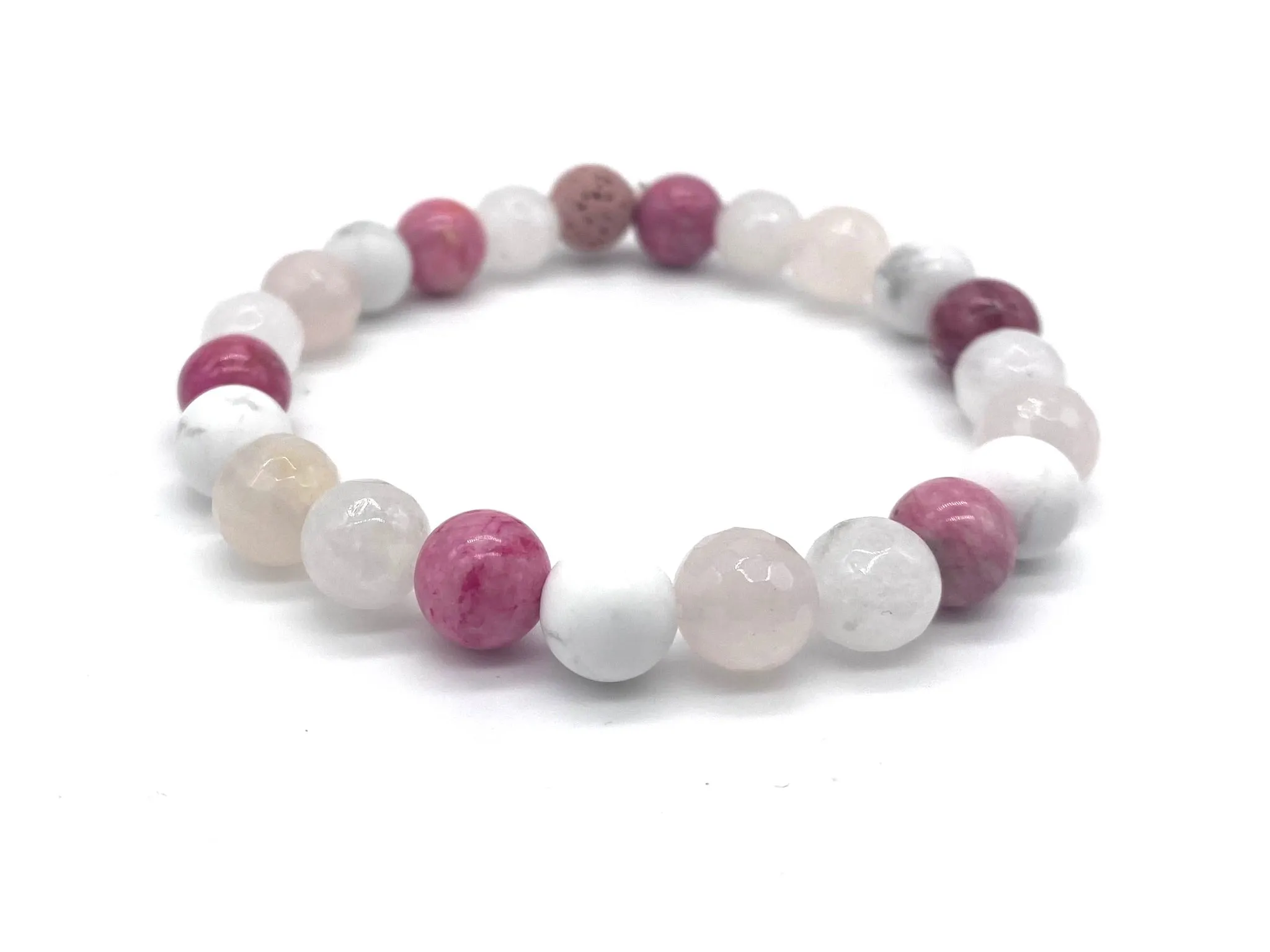 Rhodonite Pink Beaded with Lava Stone Diffuser Bracelet