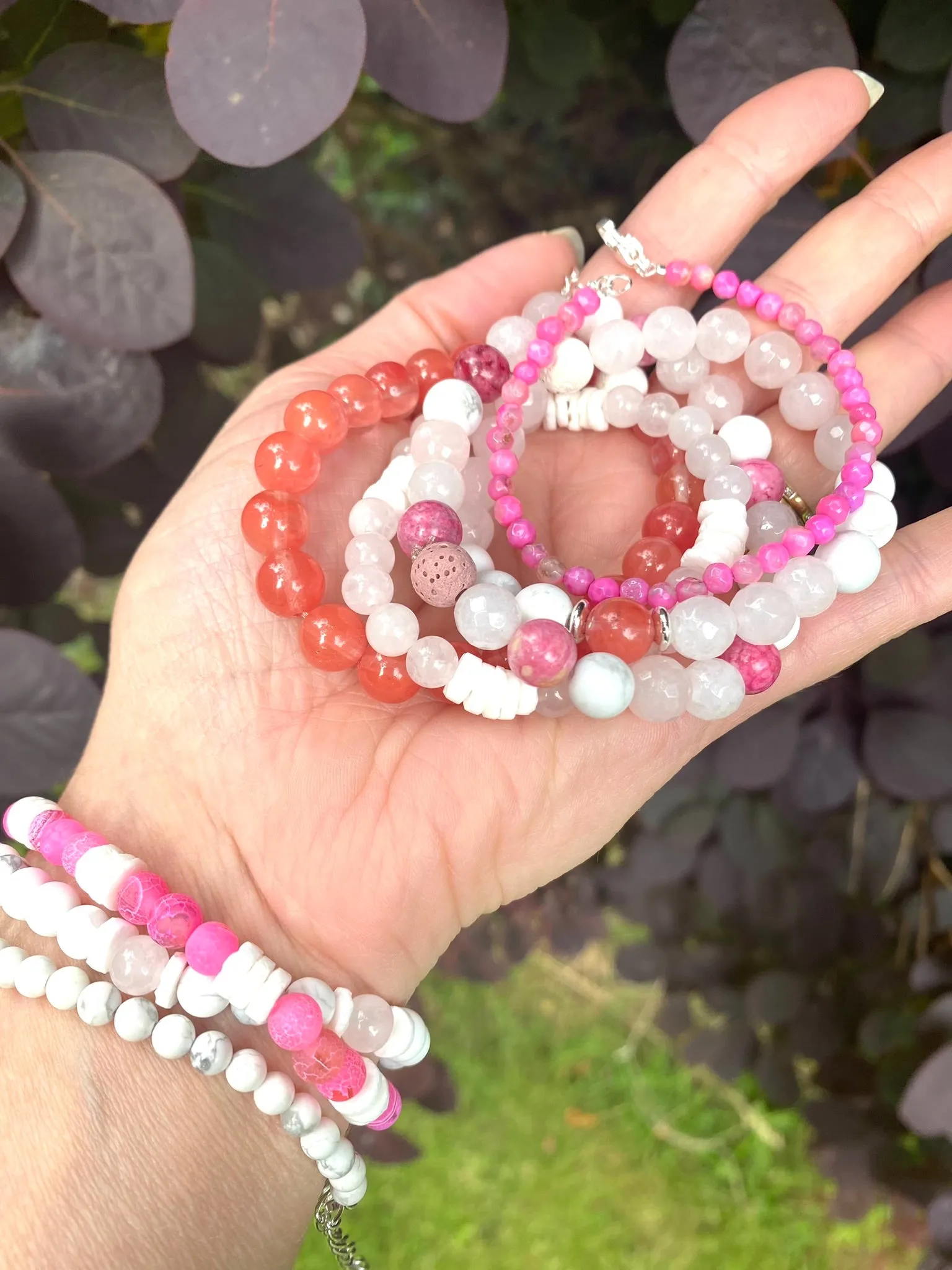 Rhodonite Pink Beaded with Lava Stone Diffuser Bracelet