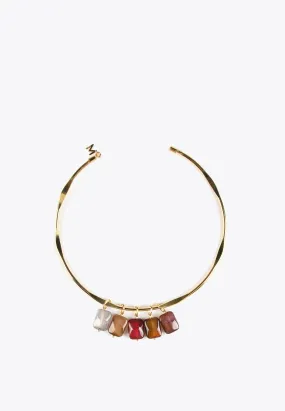 Rigid choker necklace with natural stones