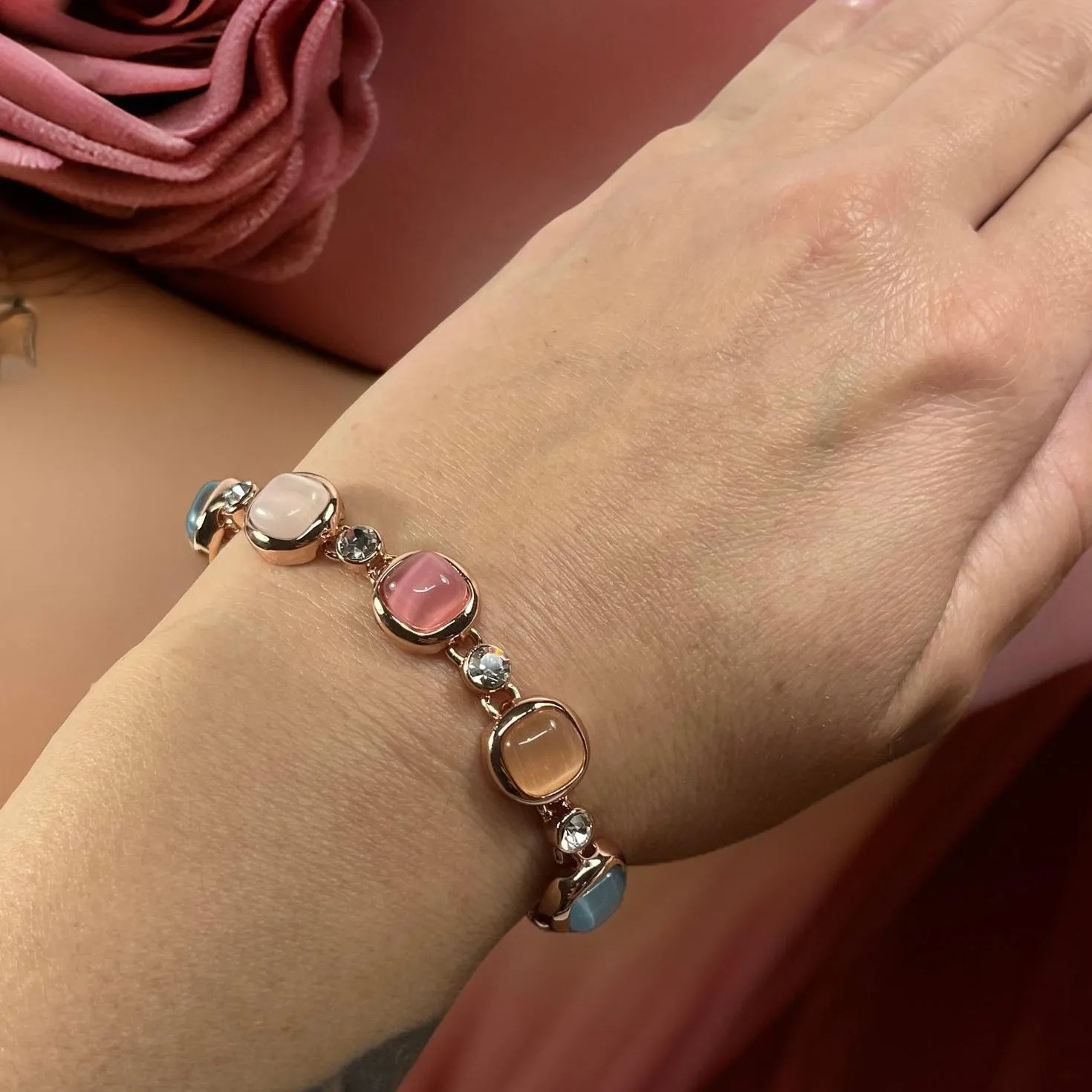 Rose Gold Coloured Stone Bracelet with Cubic Zirconia