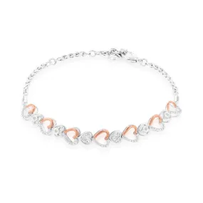 Rose Gold Plated Sterling Silver Diamond 17-20cm Adjustable length Heart bracelet