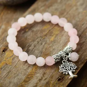 Rose Quartz Stretchy Bracelet w/ Tree of Life Charm