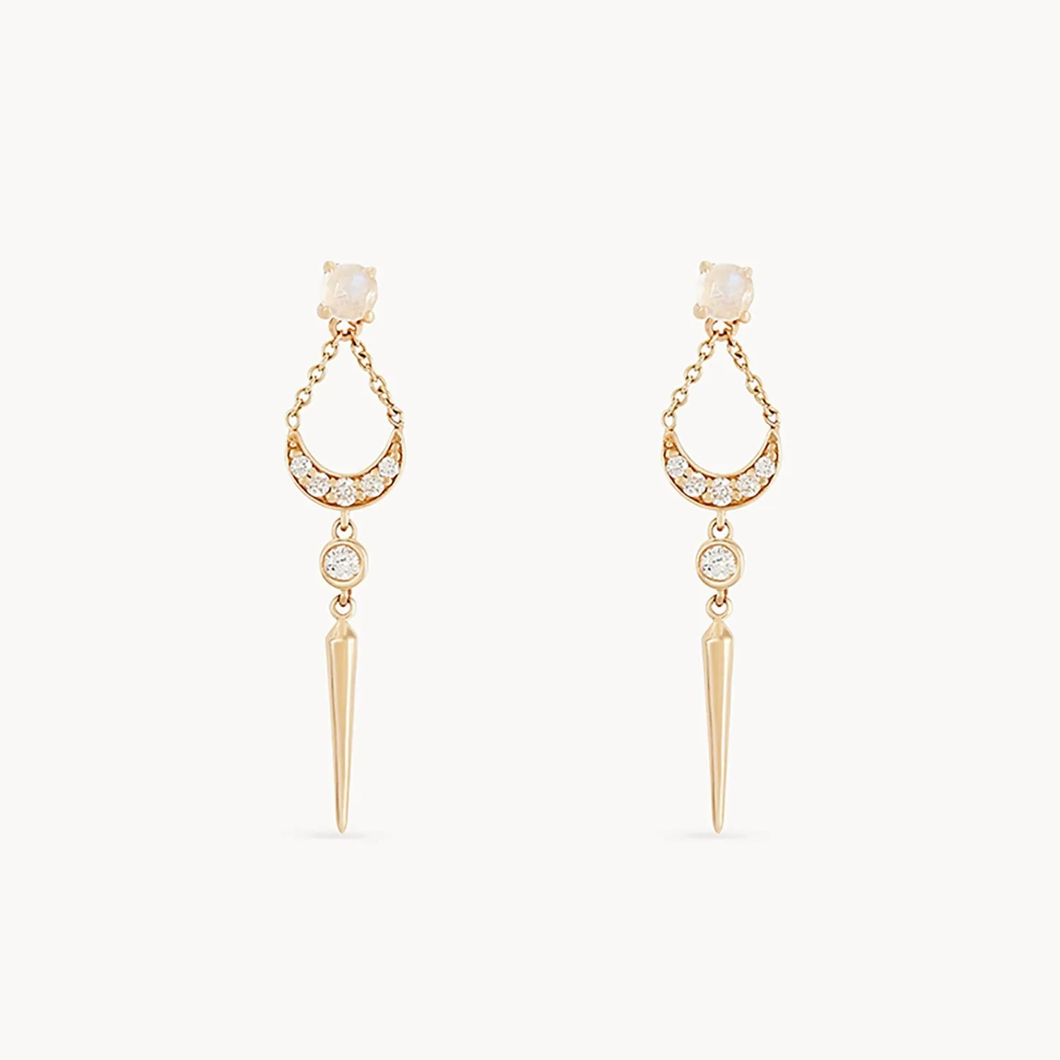 sacred geometry moonstone earring - 14k yellow gold