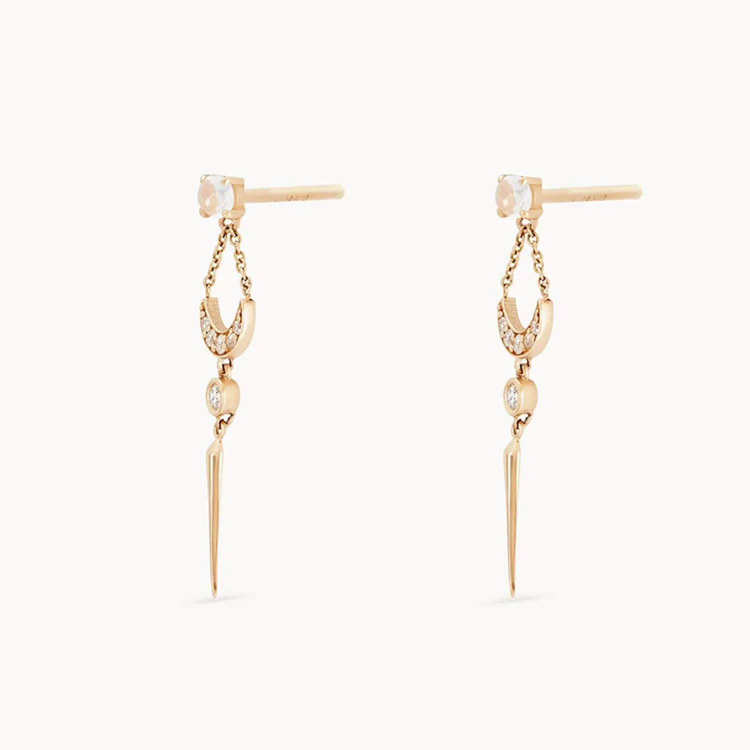 sacred geometry moonstone earring - 14k yellow gold