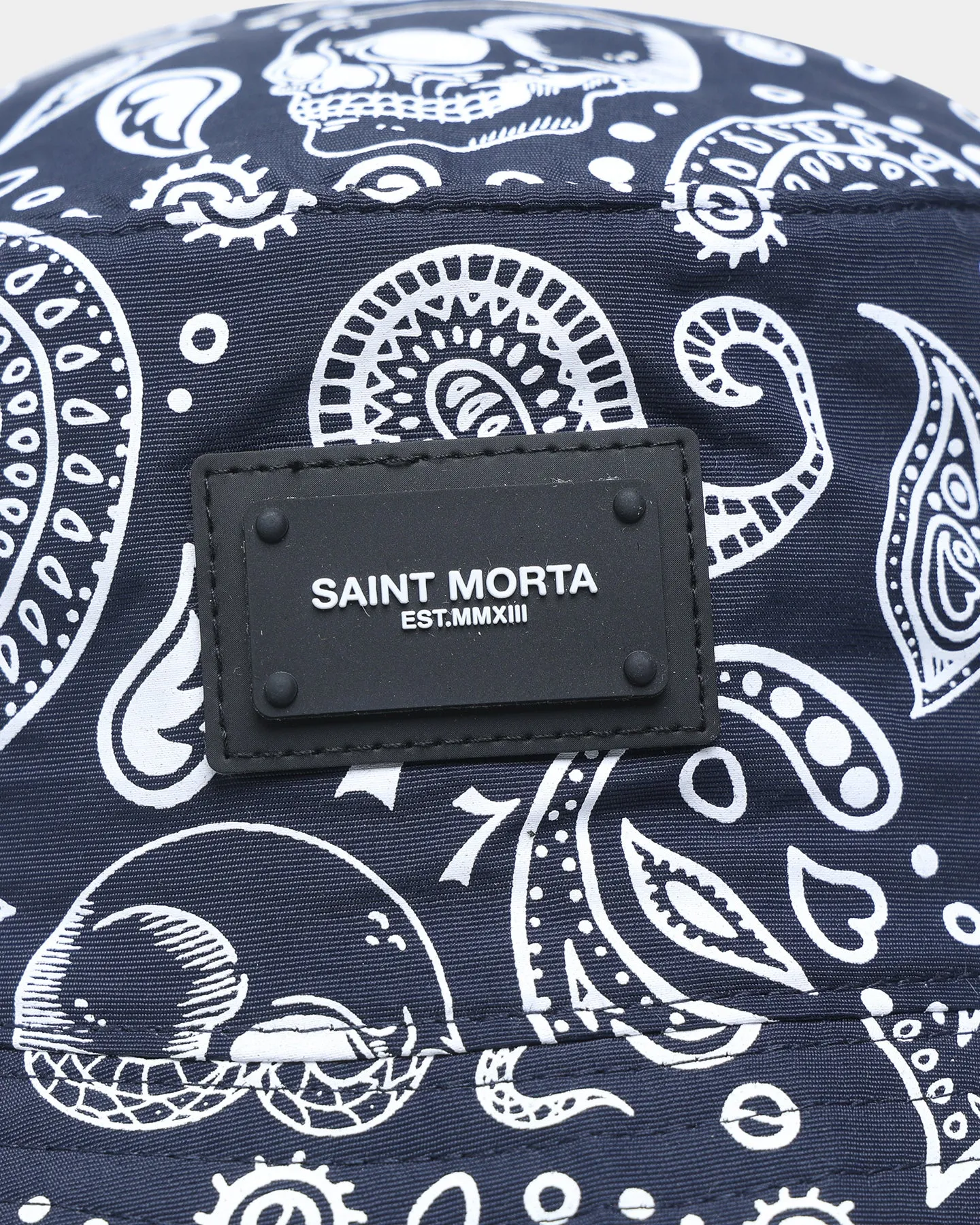 Saint Morta Paisley Skulls Bucket Hat Navy/White