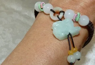 Sale-"Luck and Happiness" Jadeite Rabbit Adjustable Bracelet (BJB-63)