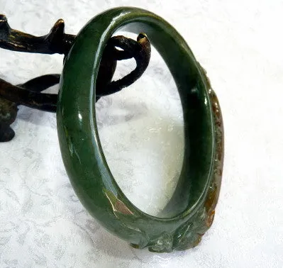 Sale-"Powerful Person" Burmese Jadeite "Old Mine Lao Pit" Bangle Bracelet Oval Shape Fits Like 59 mm (BB2976)