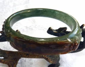 Sale-"Powerful Person" Burmese Jadeite "Old Mine Lao Pit" Bangle Bracelet Oval Shape Fits Like 59 mm (BB2976)