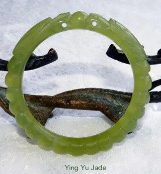 Sale-"Two Dragons Hold Pearl" Classic Round Dynasty Carved Chinese Jade Bangle Bracelet 64mm (NJCARV-DD-64 mm)