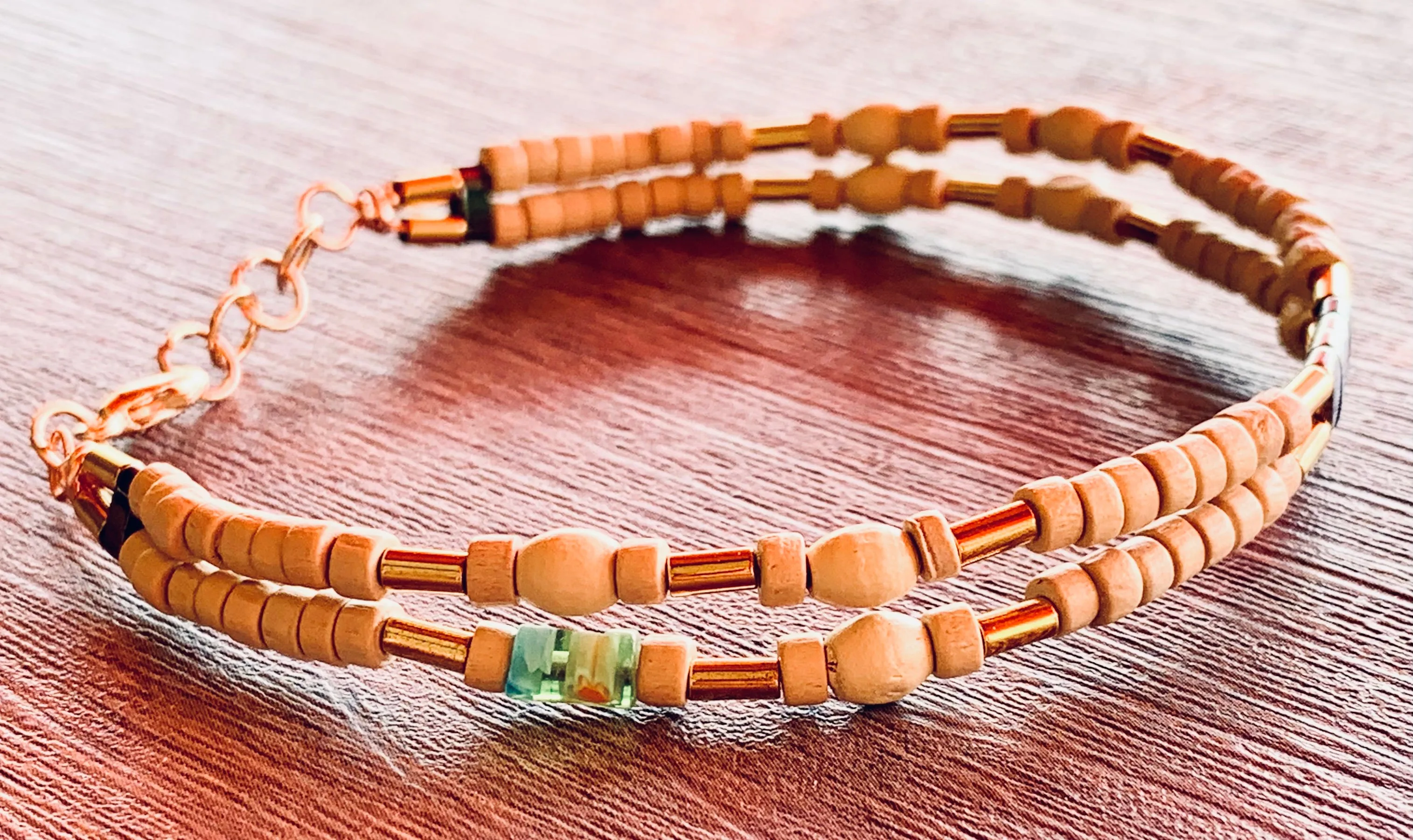 Sammie Handmade Wood, Hematite, and Mille Fiori Glass Bracelet