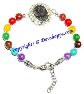 Shaligram Sudarshan Shila bracelet in pure silver with Chakra beads