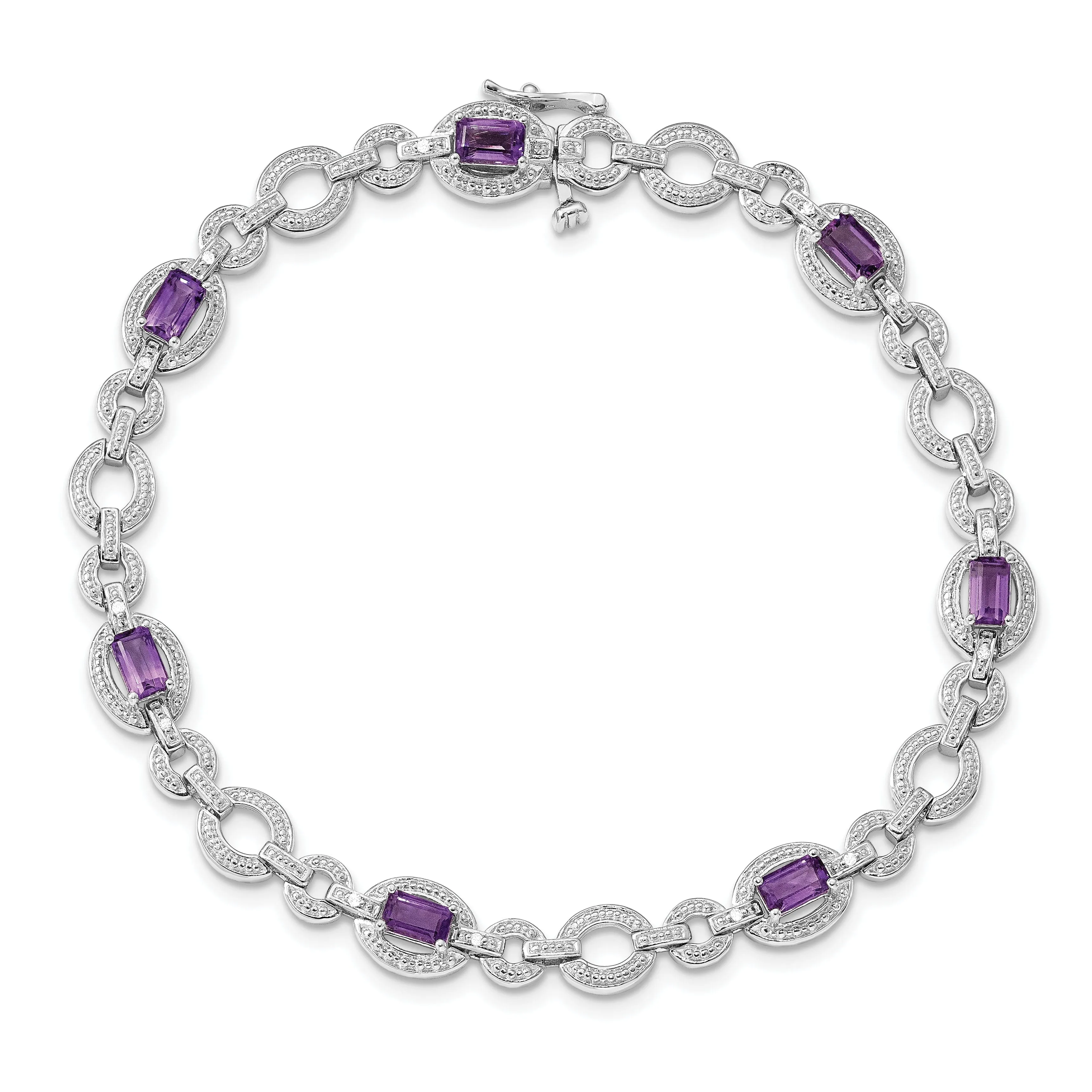 Silver Amethyst Gemstone Oval Link Bracelet