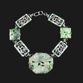 Silver Art Deco Enamel Dragon Jade Bracelet