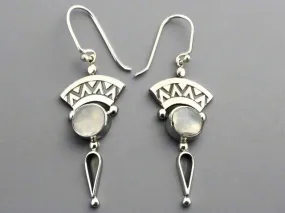 silver aztec drop earring with moonstone