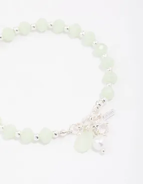 Silver Green Beaded & Pearl Bracelet