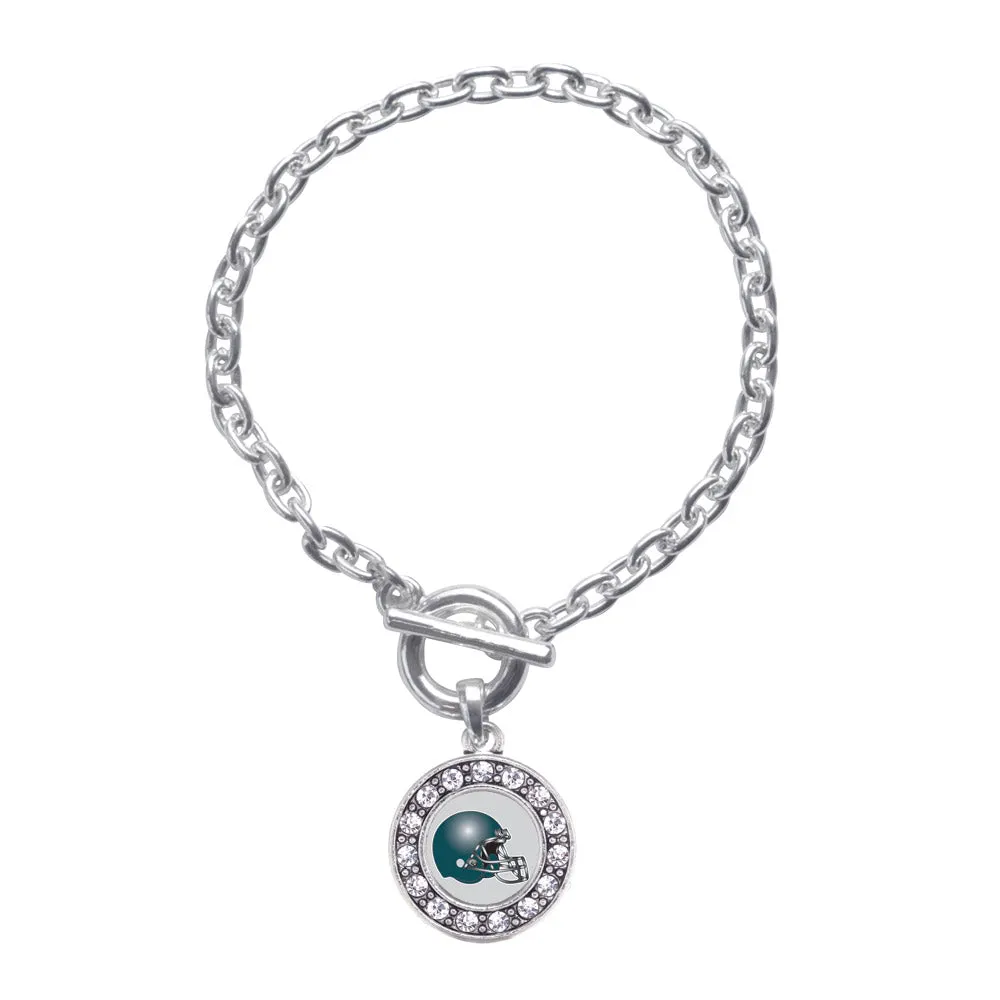 Silver Grey and Turquoise Team Helmet Circle Charm Toggle Bracelet