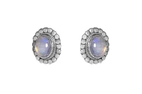 Silver Oval Moonstone Stud Earrings