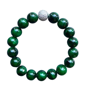 Silver Pave Dark Green Mountain Jade 10mm