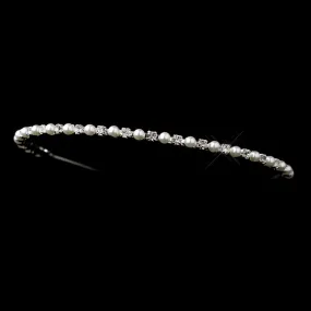 Silver White Pearl & Crystal Headband