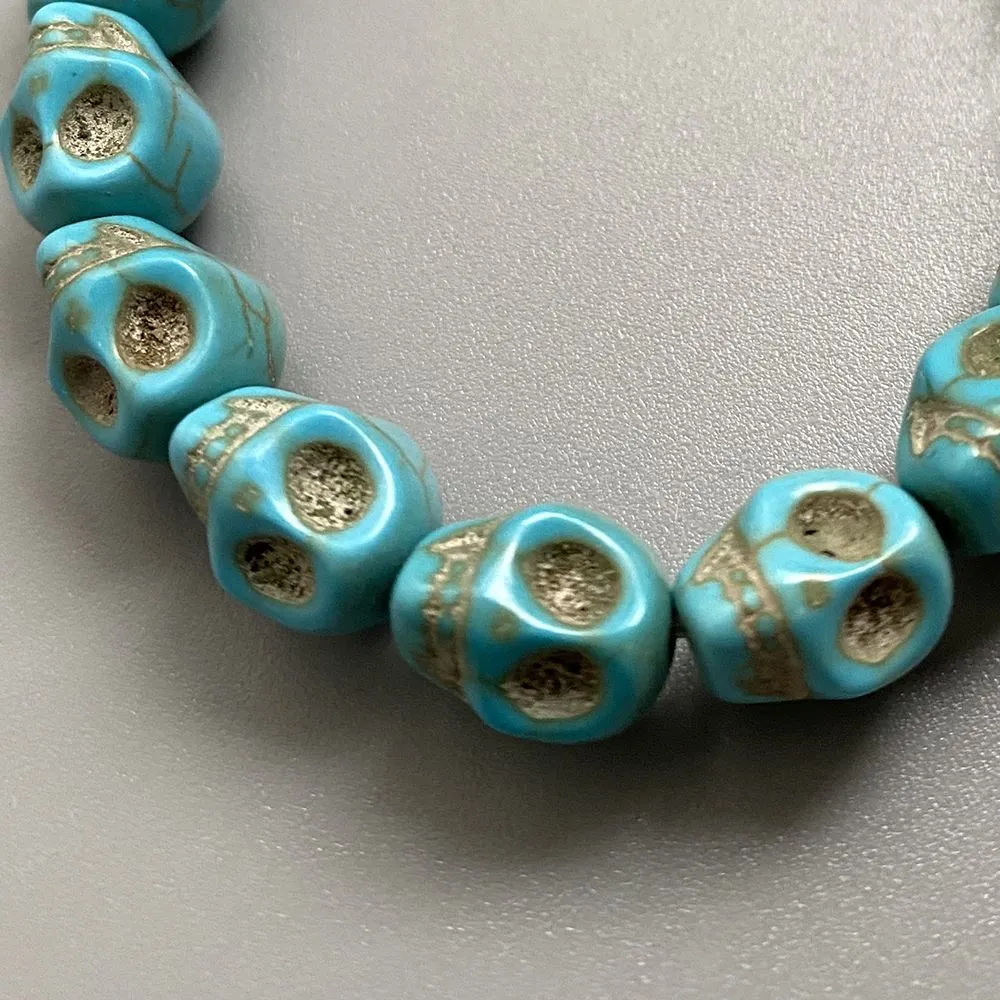 Skull Bracelet, Dyed Howlite, Turquoise