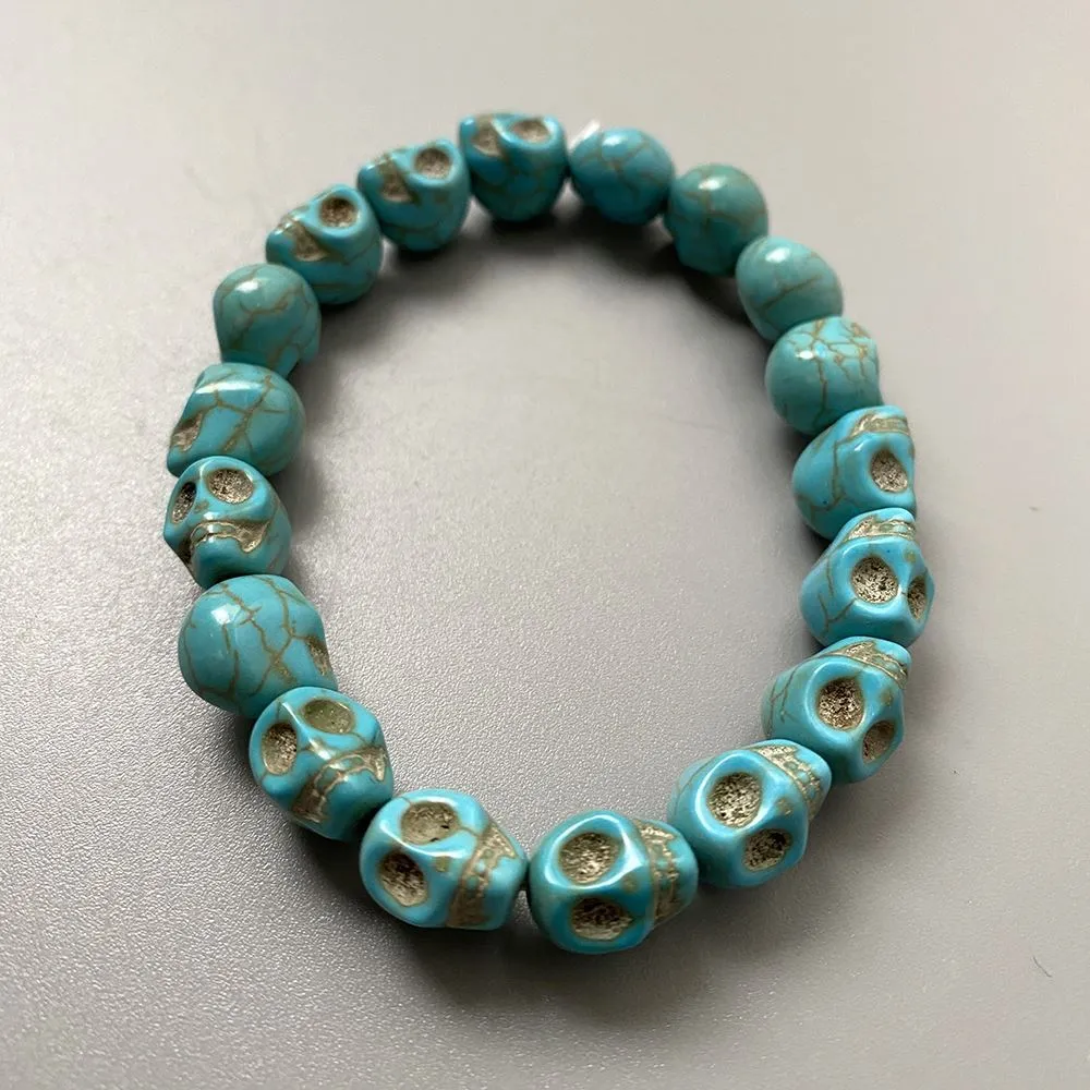 Skull Bracelet, Dyed Howlite, Turquoise