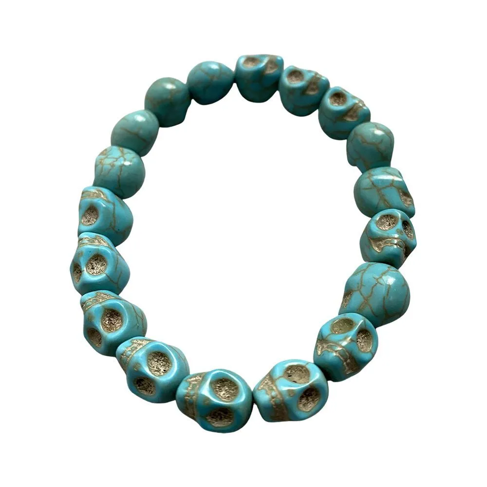 Skull Bracelet, Dyed Howlite, Turquoise