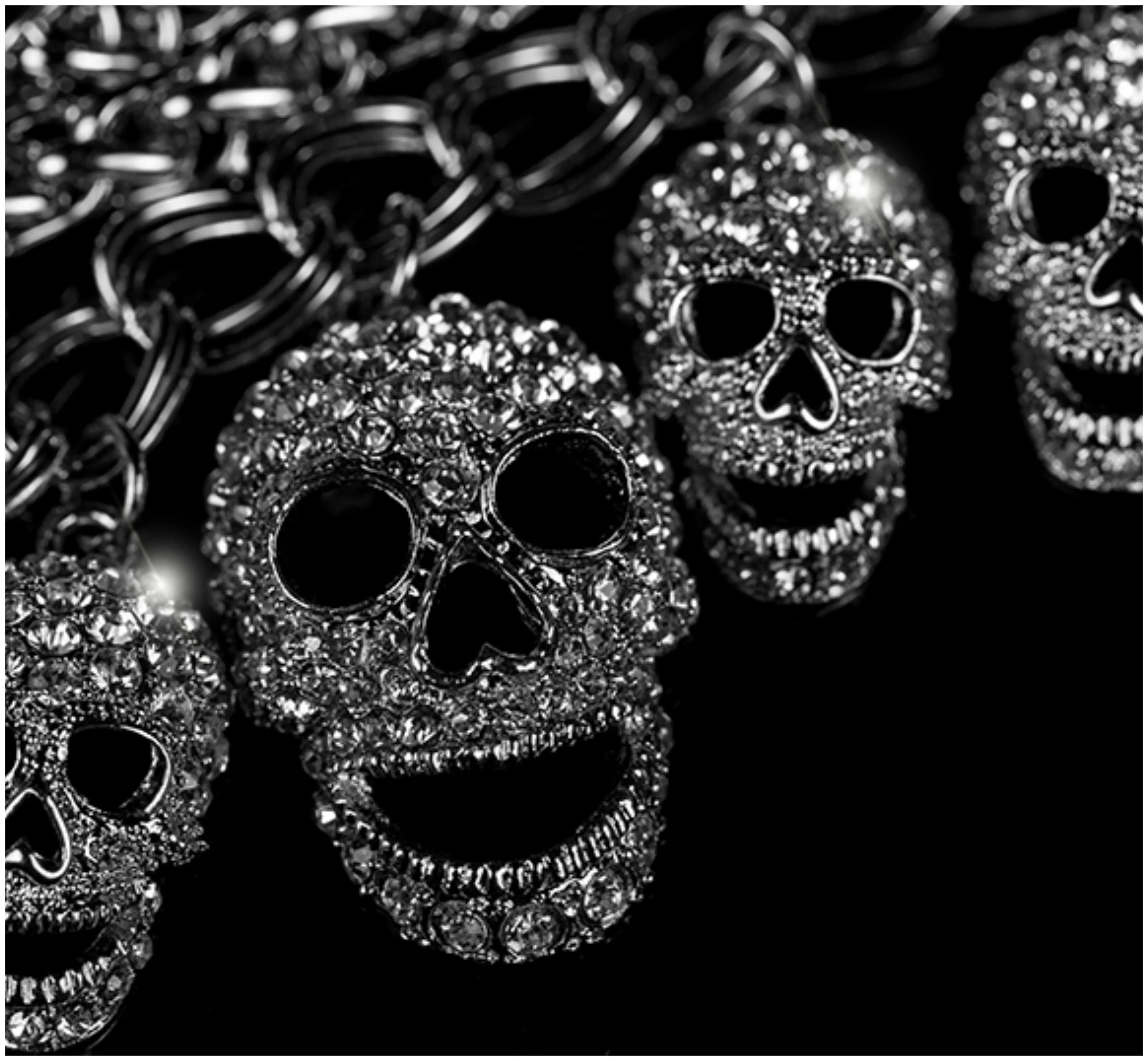 Skulls Cluster Black Goth Fashion Crystal Bracelet - 6.5in