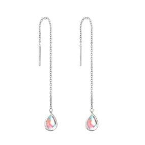 SLUYNZ 925 Sterling Silver Moonstone Teardrop Dangle Earrings for Women Teen Girls Droplet Threader Earrings Chain