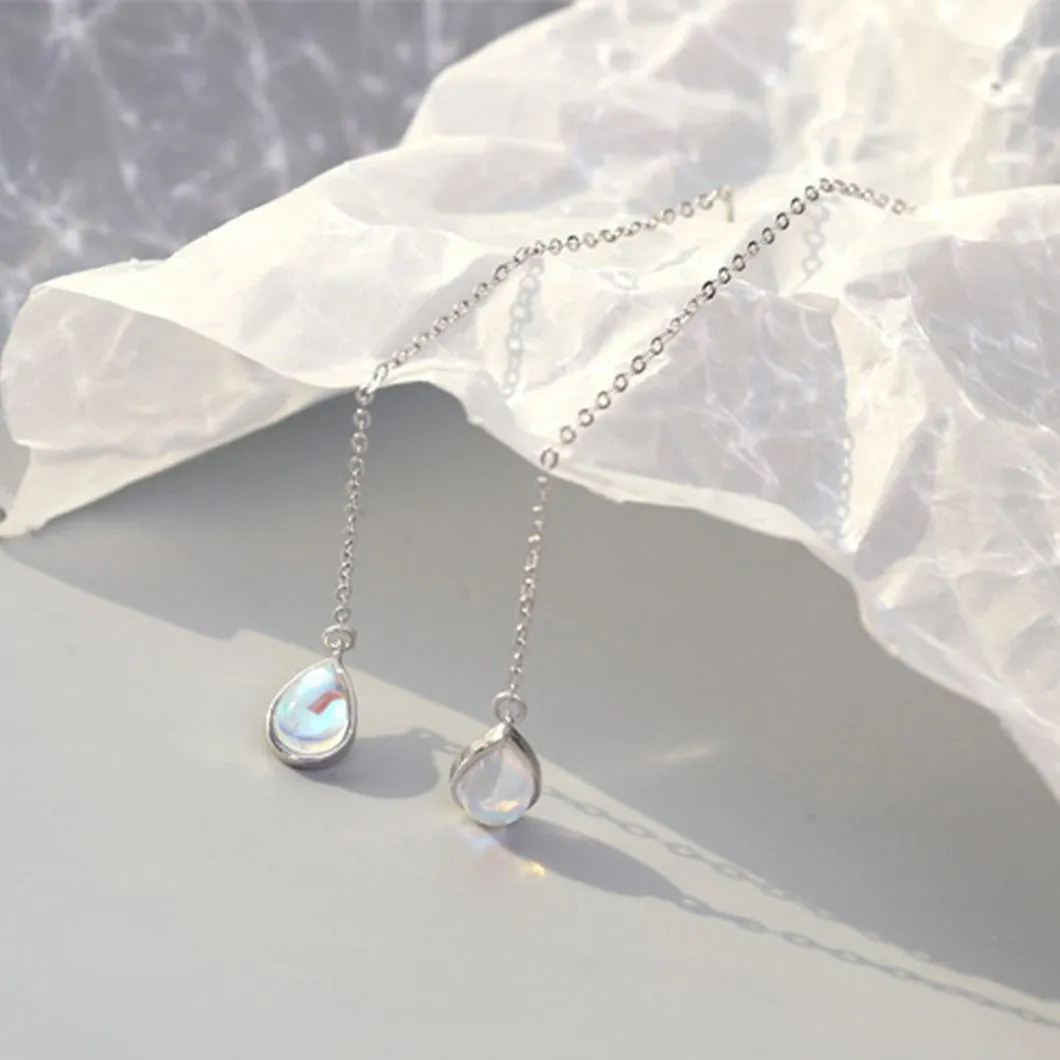 SLUYNZ 925 Sterling Silver Moonstone Teardrop Dangle Earrings for Women Teen Girls Droplet Threader Earrings Chain