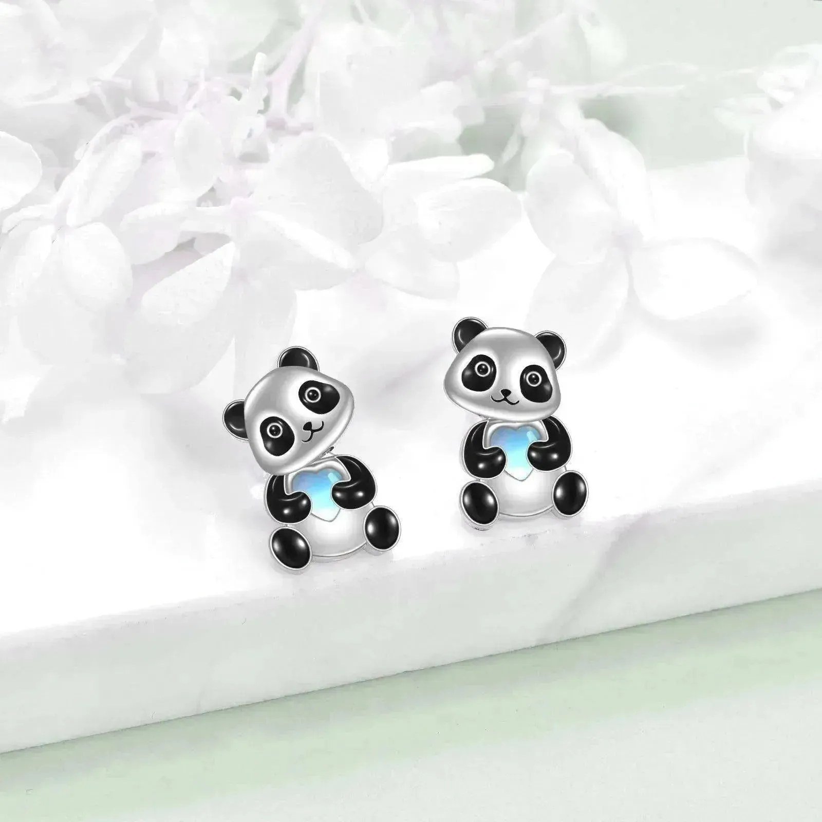 Sterling 925 Silver Panda Stud Ear Jacket Front Back Earrings