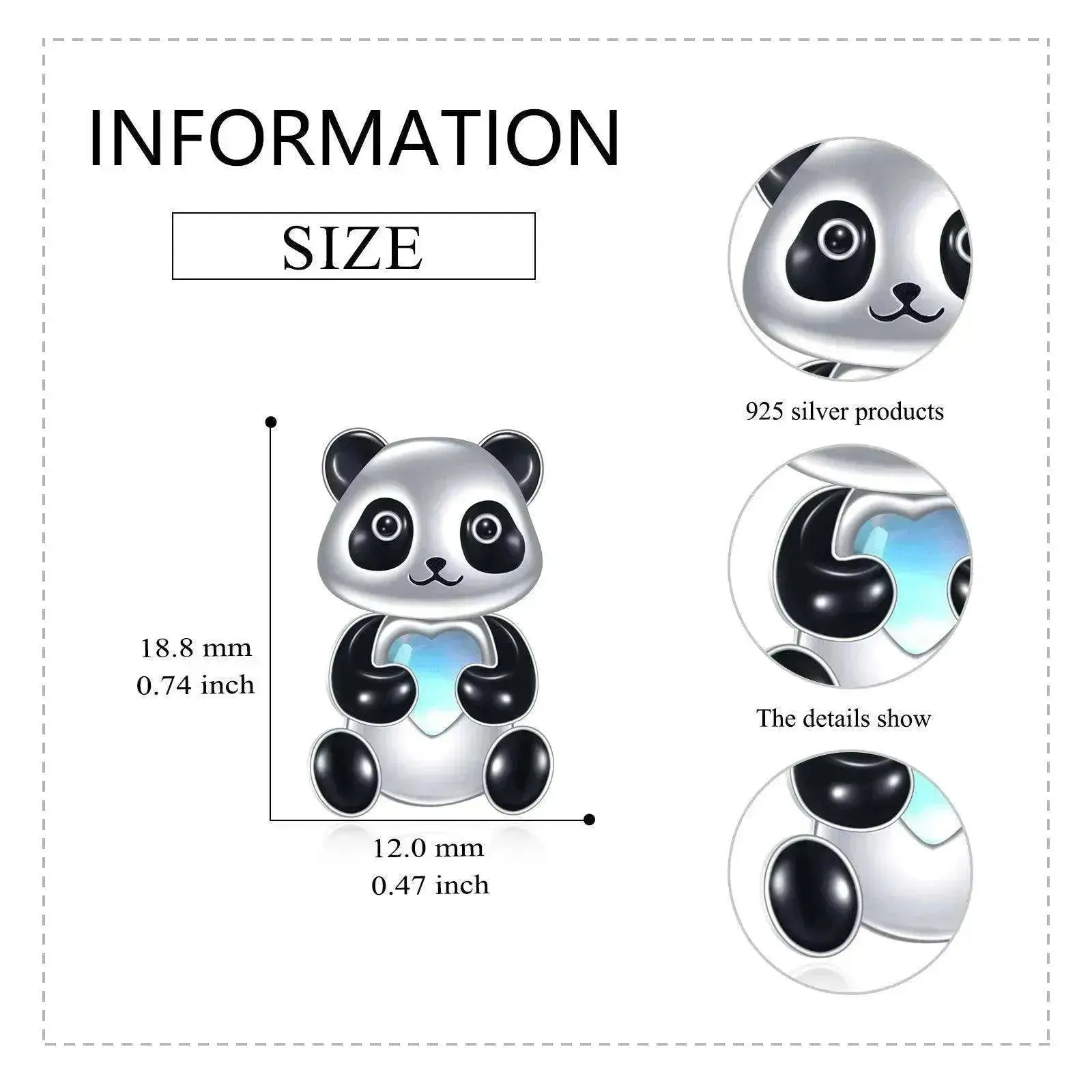 Sterling 925 Silver Panda Stud Ear Jacket Front Back Earrings