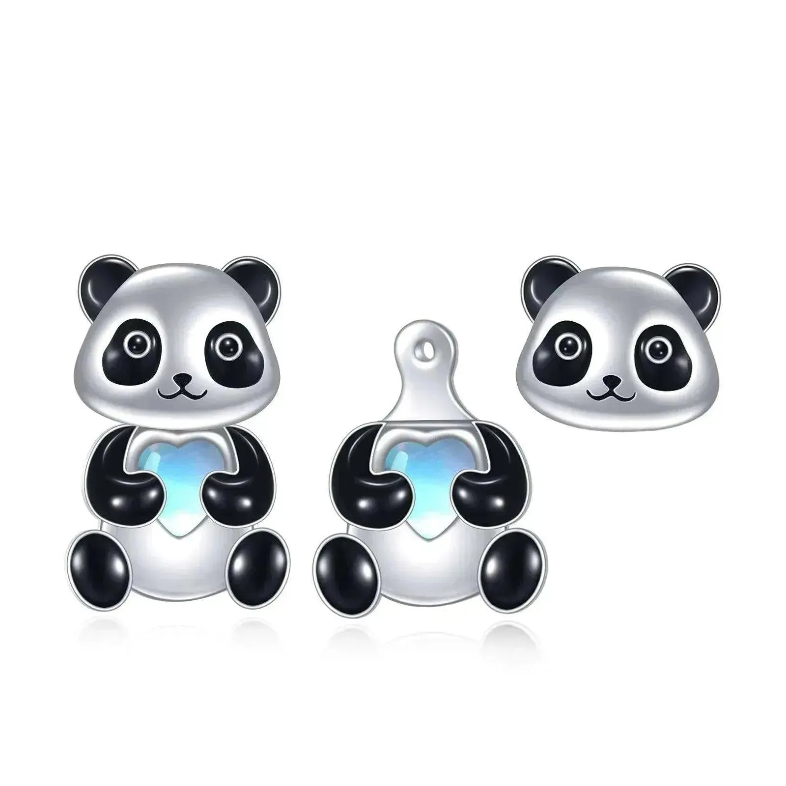 Sterling 925 Silver Panda Stud Ear Jacket Front Back Earrings