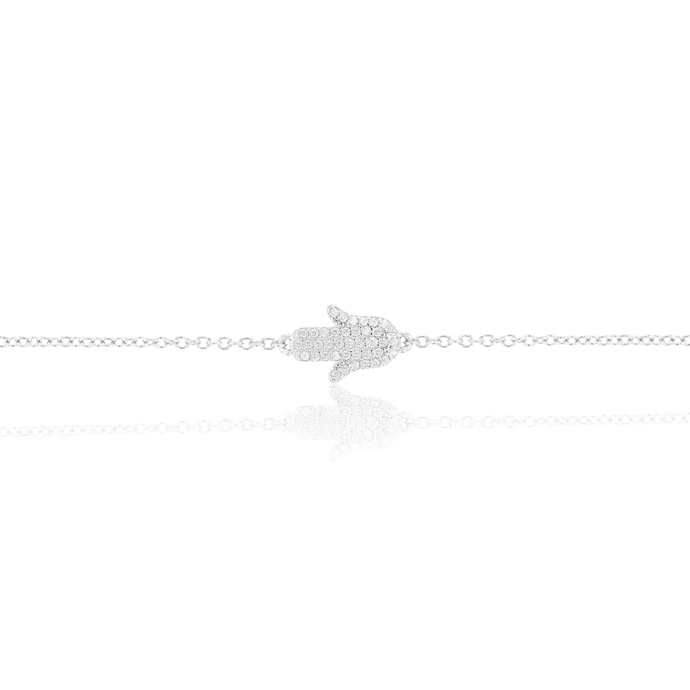 Sterling Silver Cubic Zirconia Hamsa 16 3cm Bracelet