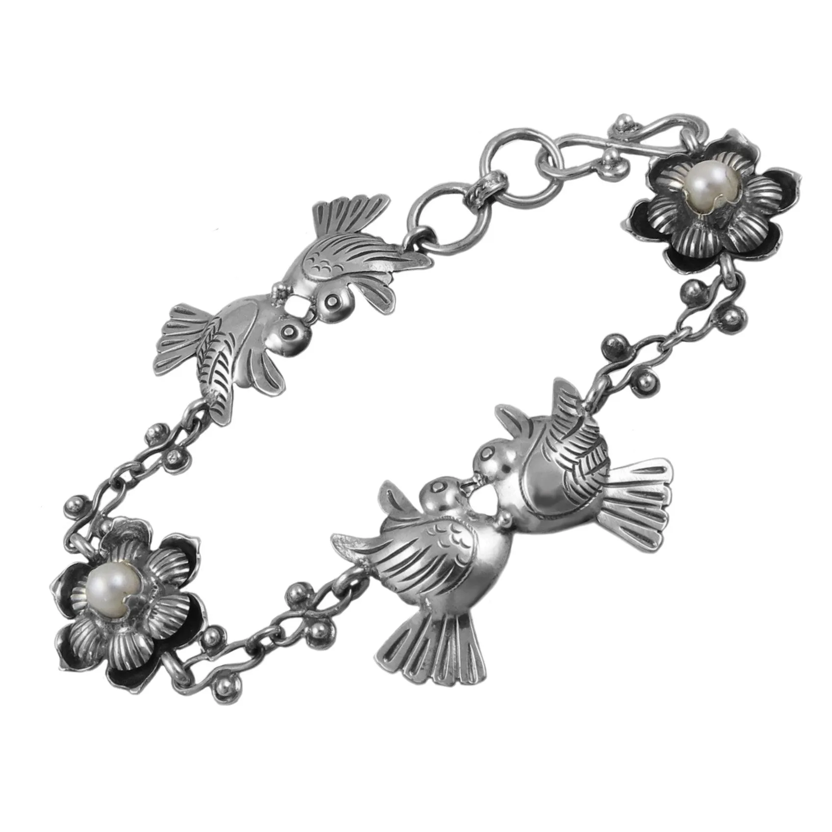 Sterling Silver Mexican Lovebird Bracelet