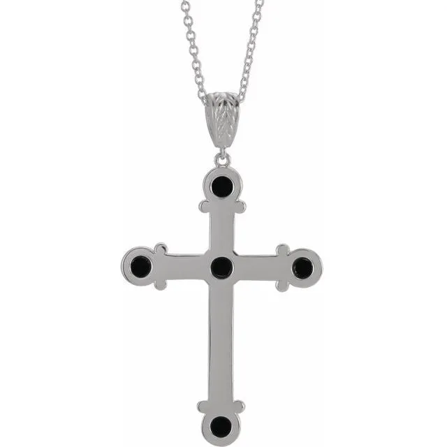 Sterling Silver Onyx Cross 16-18" Necklace