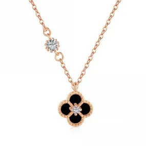 Sterling Silver Rose Gold Plated Black Lucky 4 Leaf Necklace ERLN031