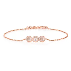 Sterling Silver Rose Gold Plated Cubic Zirconia Pave Trio Disc Bracelet 16 3cm