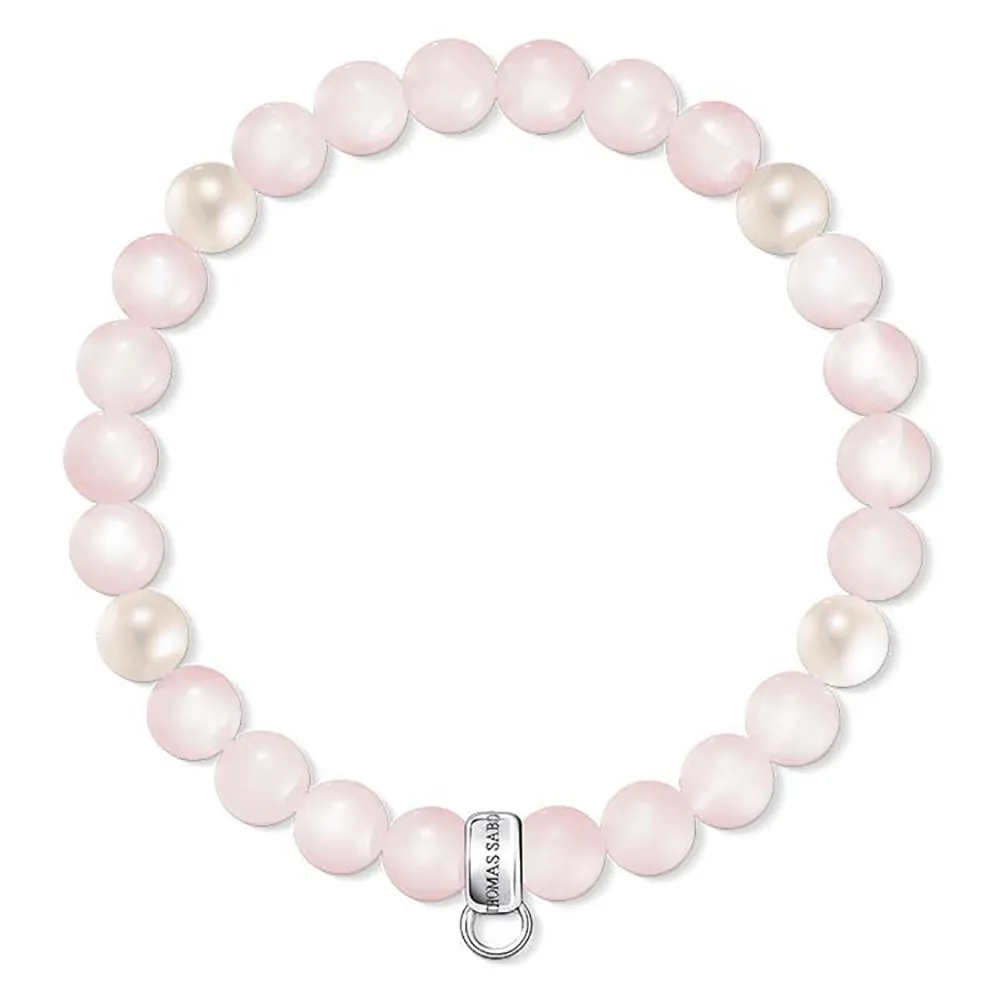 Sterling Silver Thomas Sabo Charm Club Rose Quartz Pearl Bracelet 15.5cm