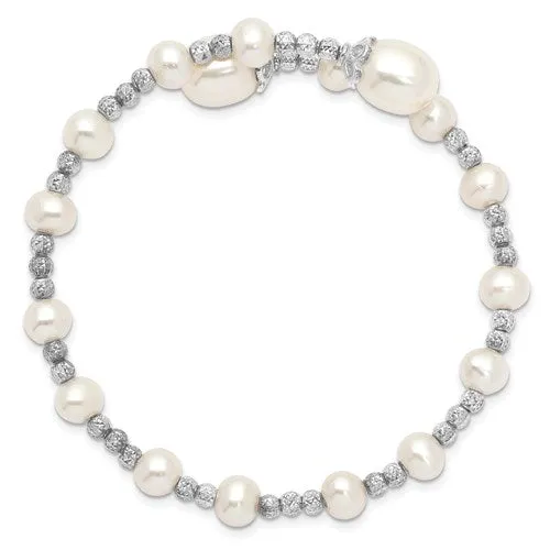 Sterling Silver White Freshwater Cultured Pearl Coil Bangle Bracelet