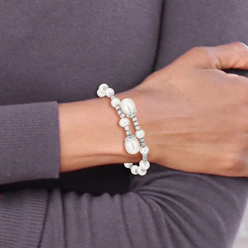 Sterling Silver White Freshwater Cultured Pearl Coil Bangle Bracelet