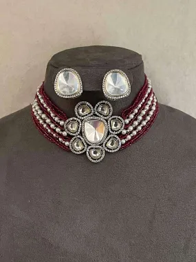 Stunning Maroon Pearl Choker Set