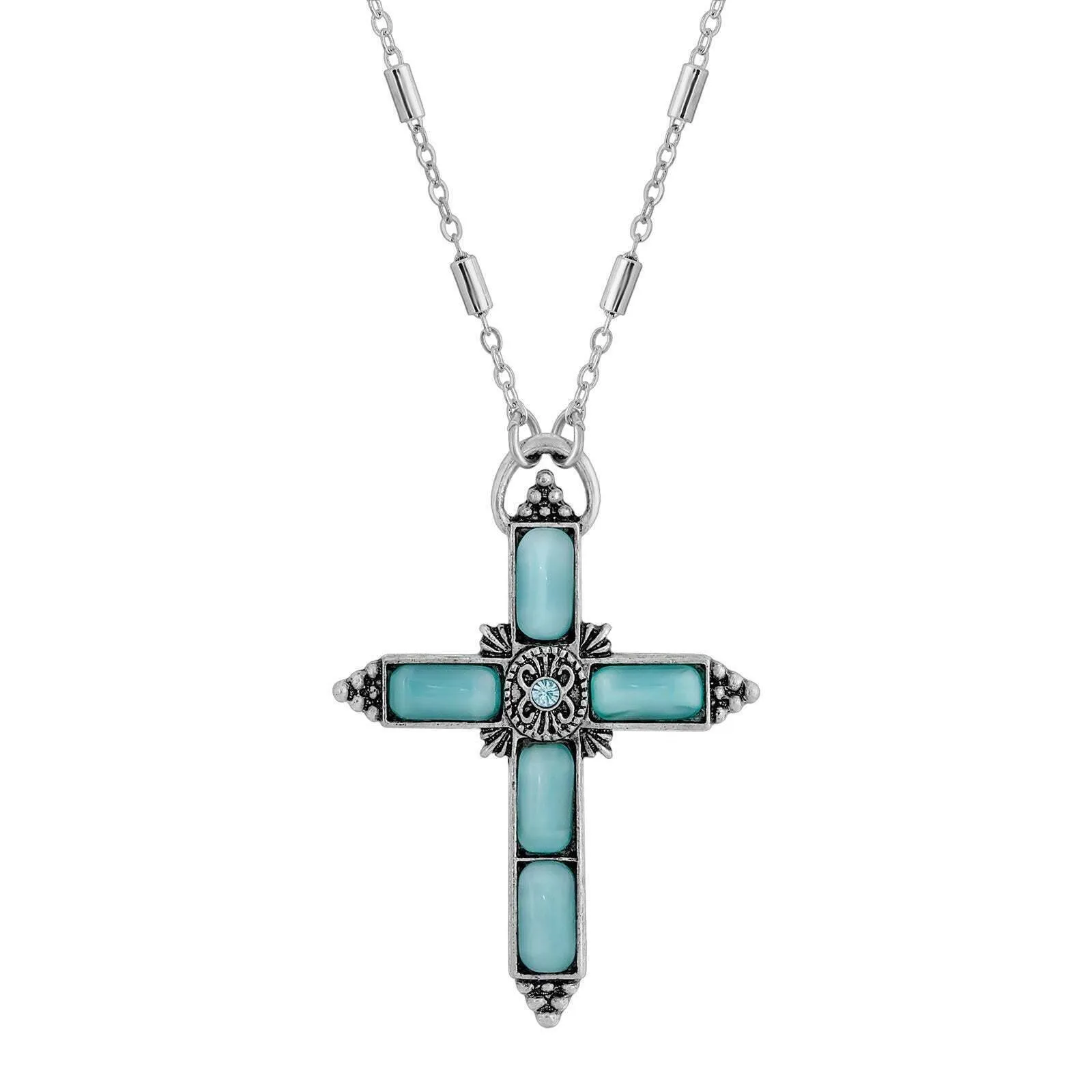 Symbols Of Faith Moonstone & Crystal Cross Pendant Necklace 20"