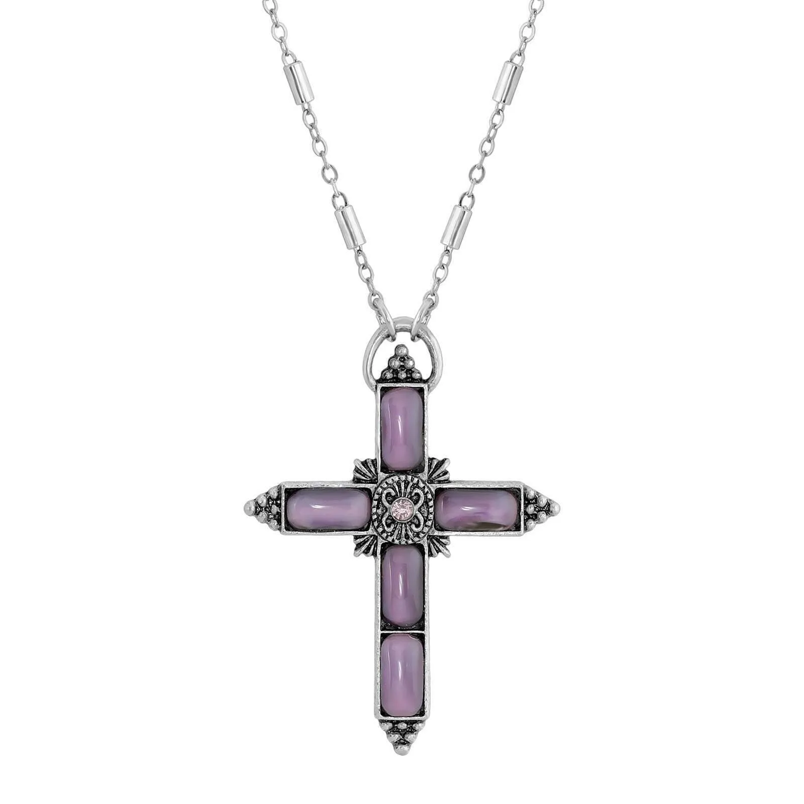 Symbols Of Faith Moonstone & Crystal Cross Pendant Necklace 20"