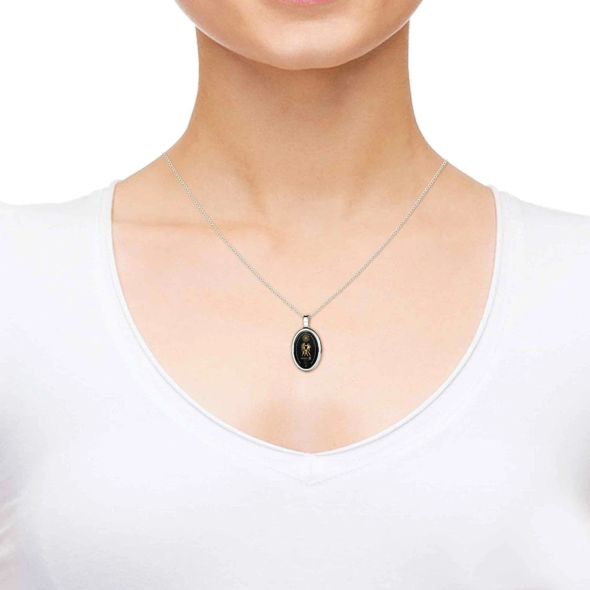 The World of Gemini, 925 Sterling Silver Necklace, Onyx