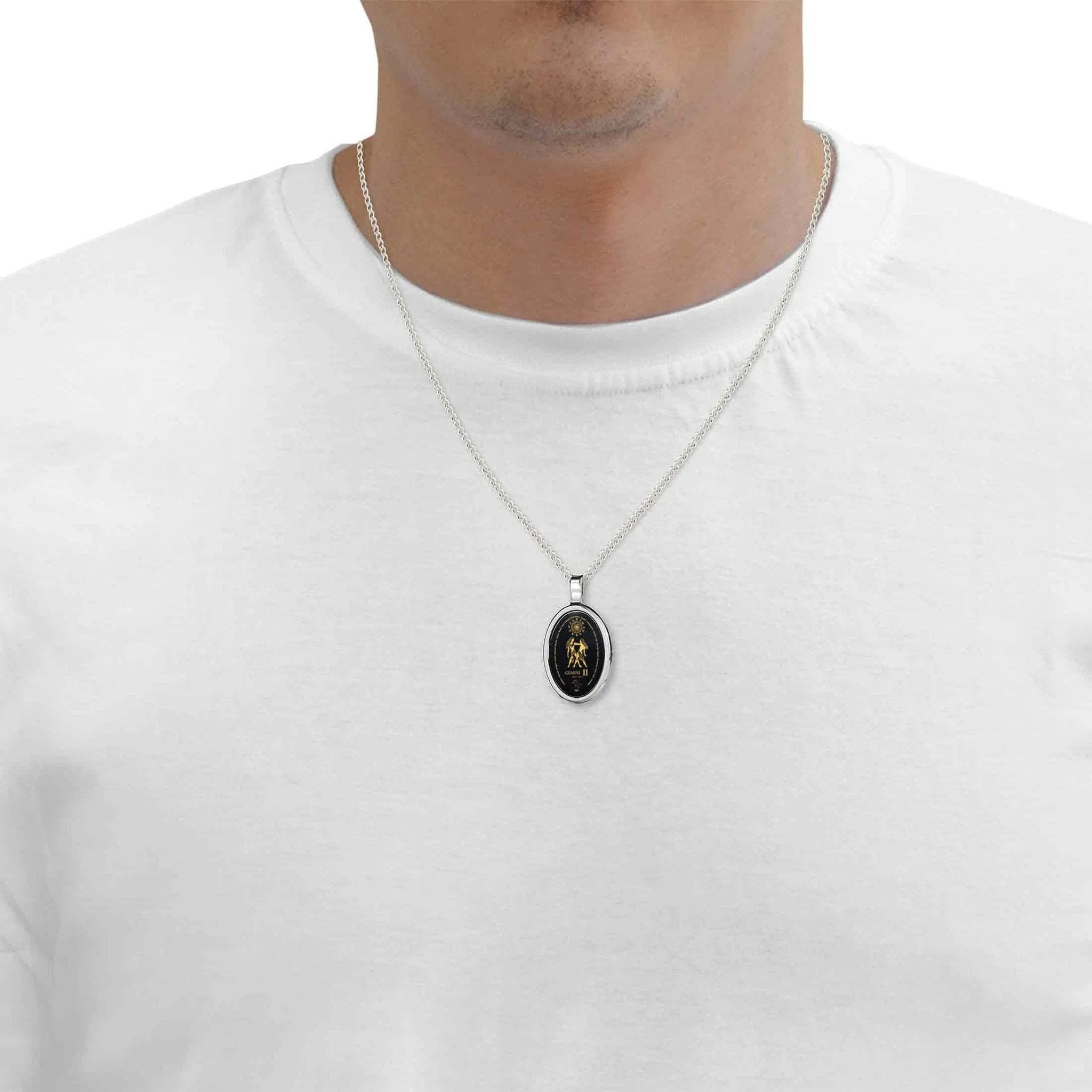 The World of Gemini, 925 Sterling Silver Necklace, Onyx