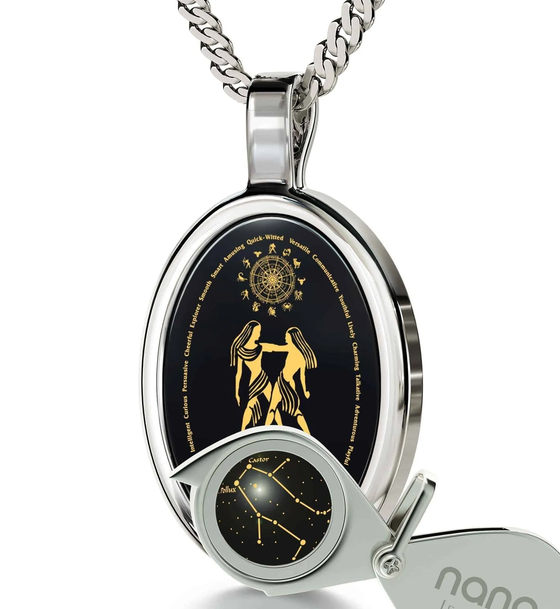 The World of Gemini, 925 Sterling Silver Necklace, Onyx