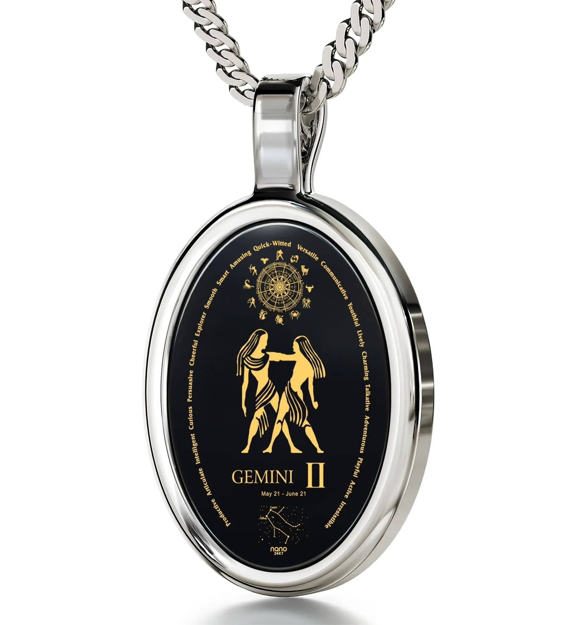 The World of Gemini, 925 Sterling Silver Necklace, Onyx